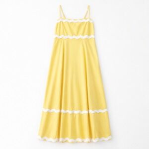 Sim & Sam Tiered Ric Rac Maxi Dress Womens Size Medium Yellow Coastal Summer